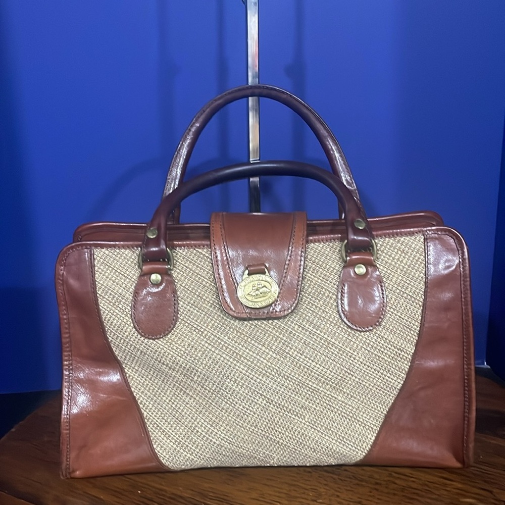 Brahmin Vintage Woven Leather Straw Doctor's Satchel Cognac Color